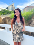 QOS Tan With Black Tiger Denim V Dress