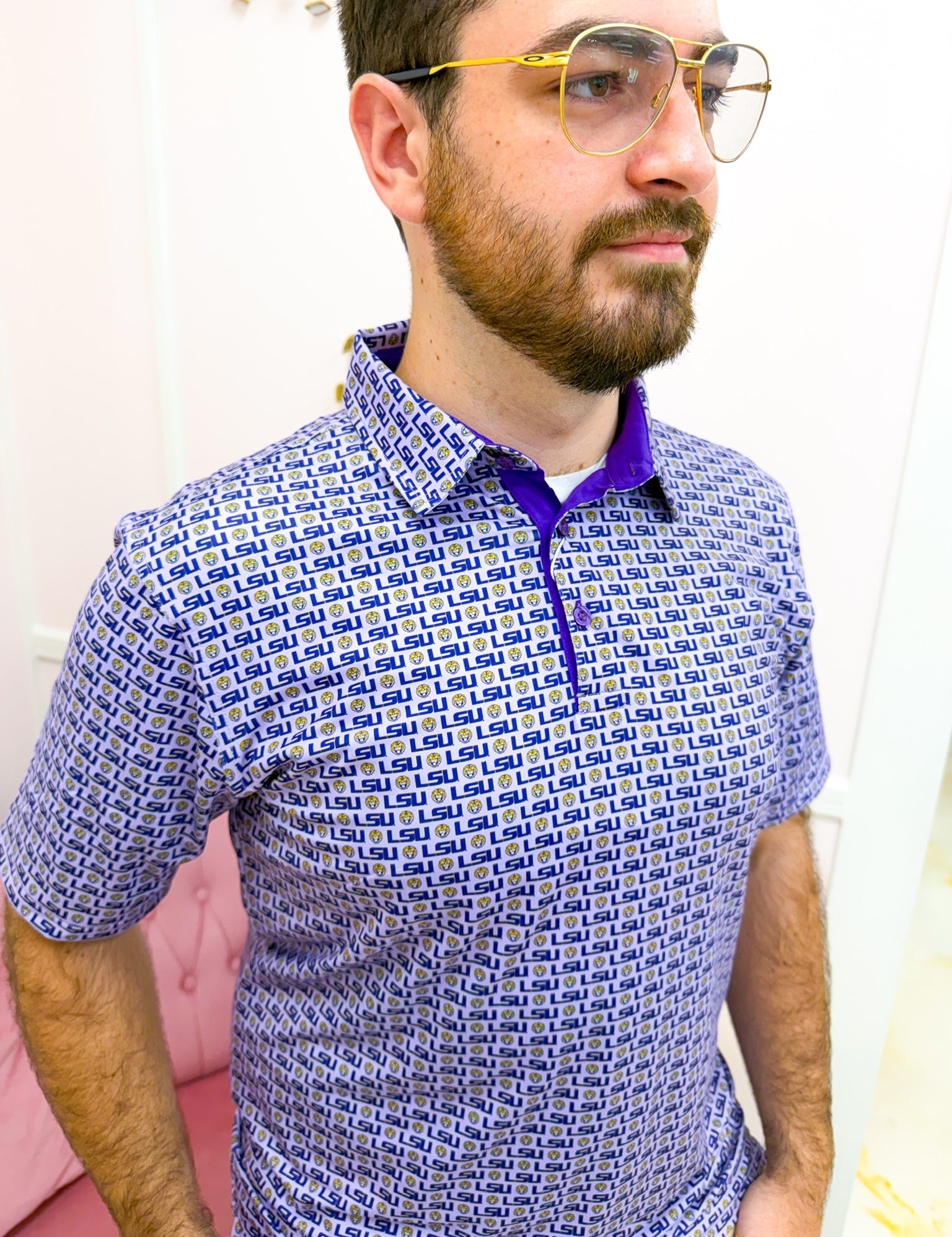 LSU Licensed Men’s Polo - Lavender