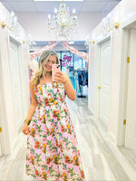 Hawaiian Garden Strapless Midi Dress