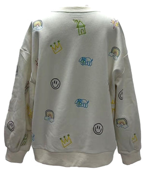 QOS Beige Multi Crayon And Doodle Sweatshirt