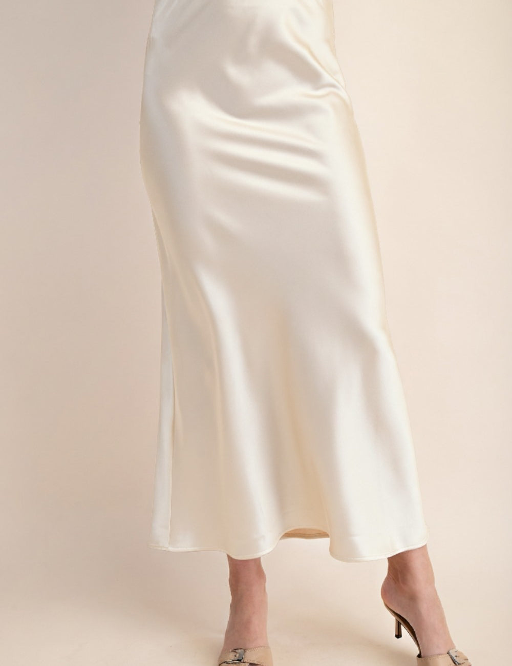 Gracefully Yours Satin Midi Skirt - Ivory