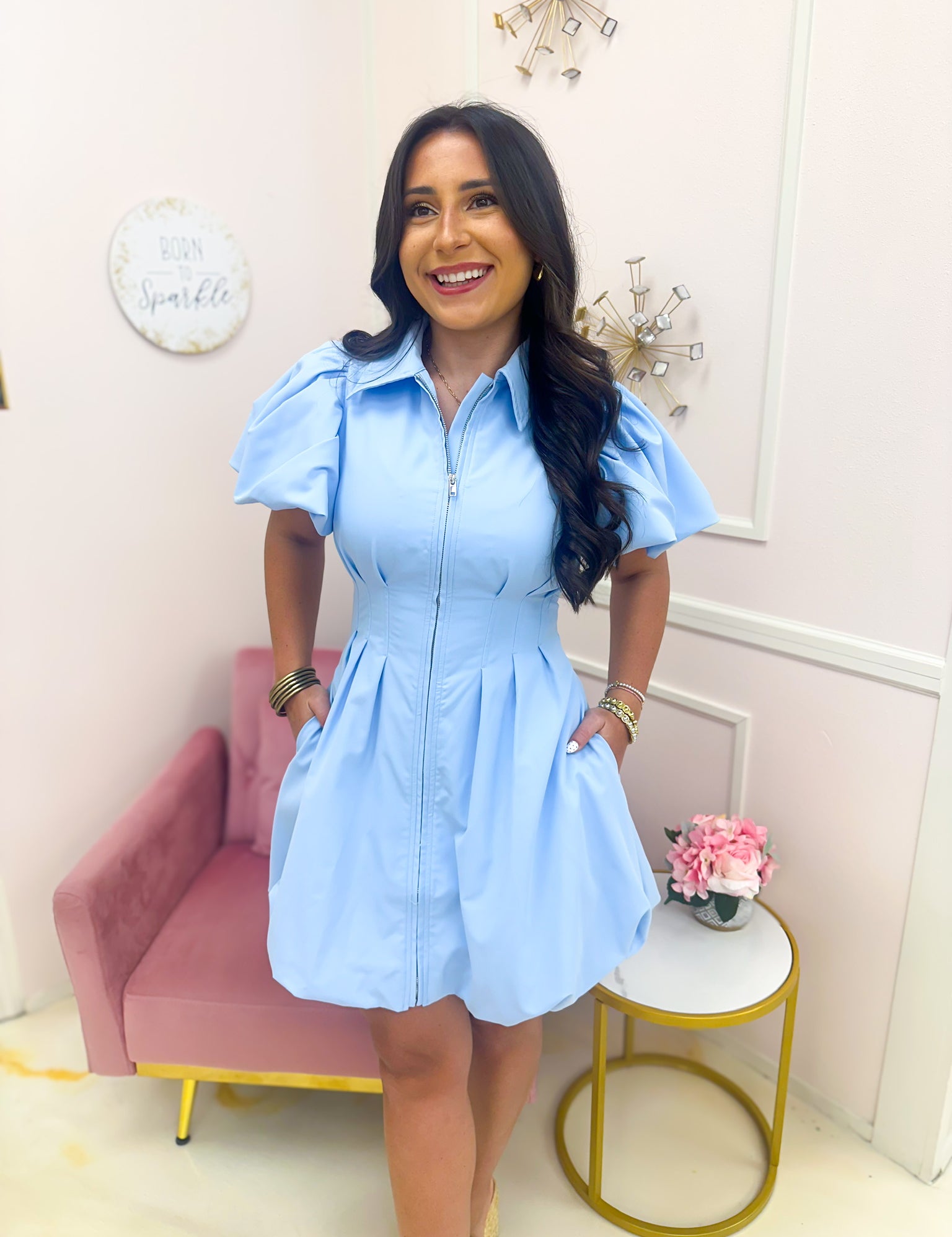 Sculpted Bubble Mini Dress - Blue