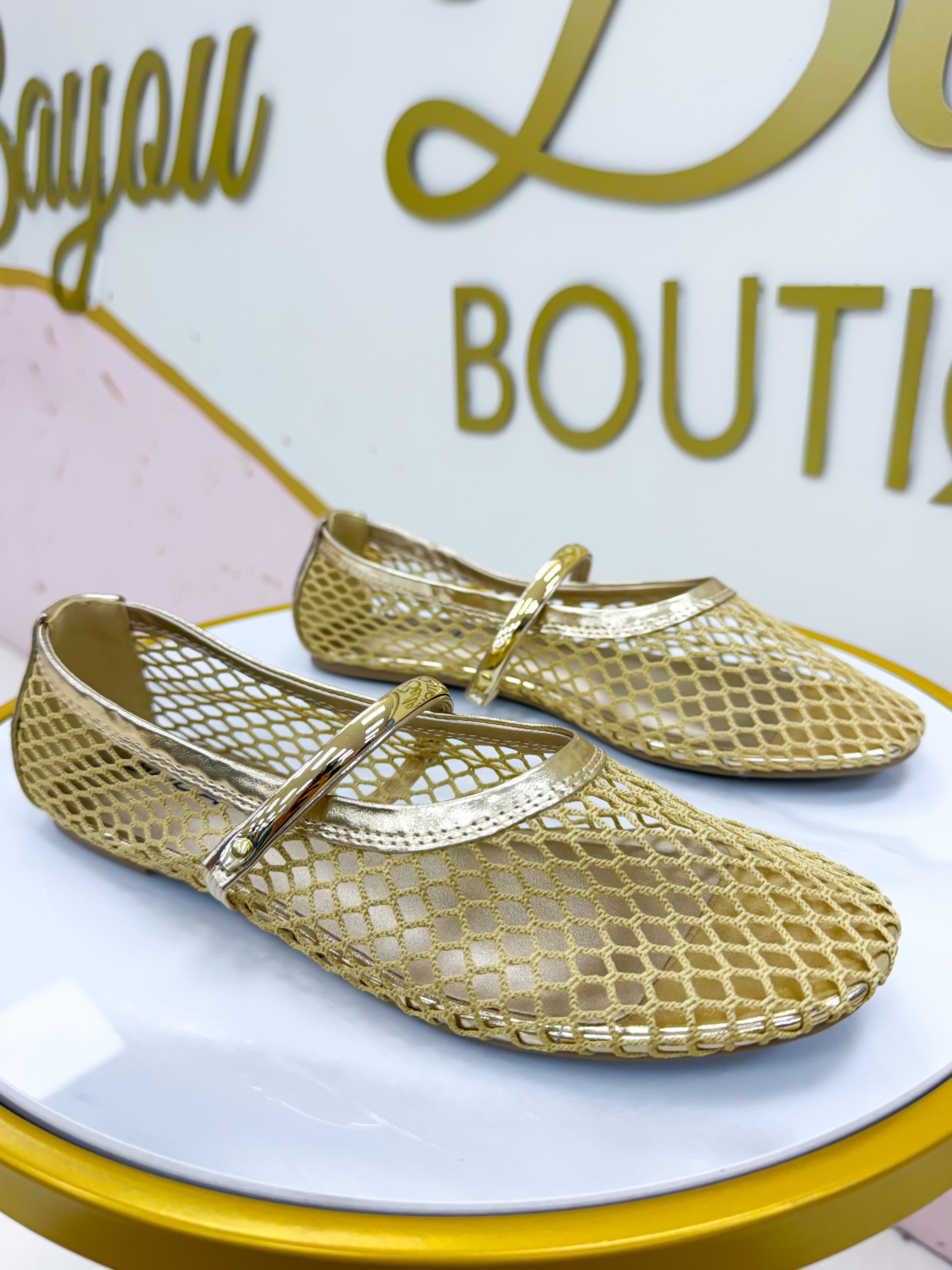 Meghan Mesh Mary Jane Flat - Gold