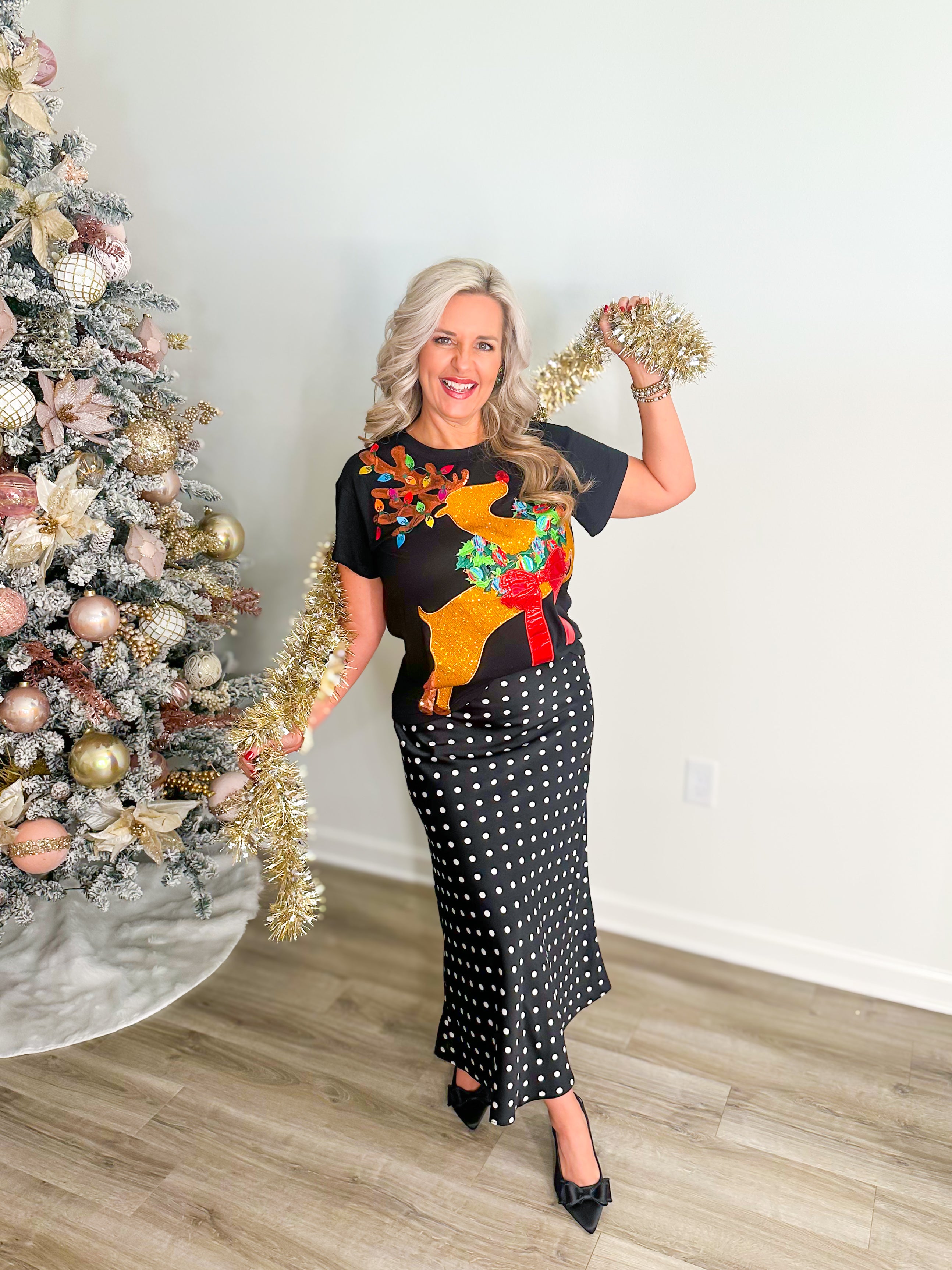 QOS Black Rudolph Wearing A Wreath Tee