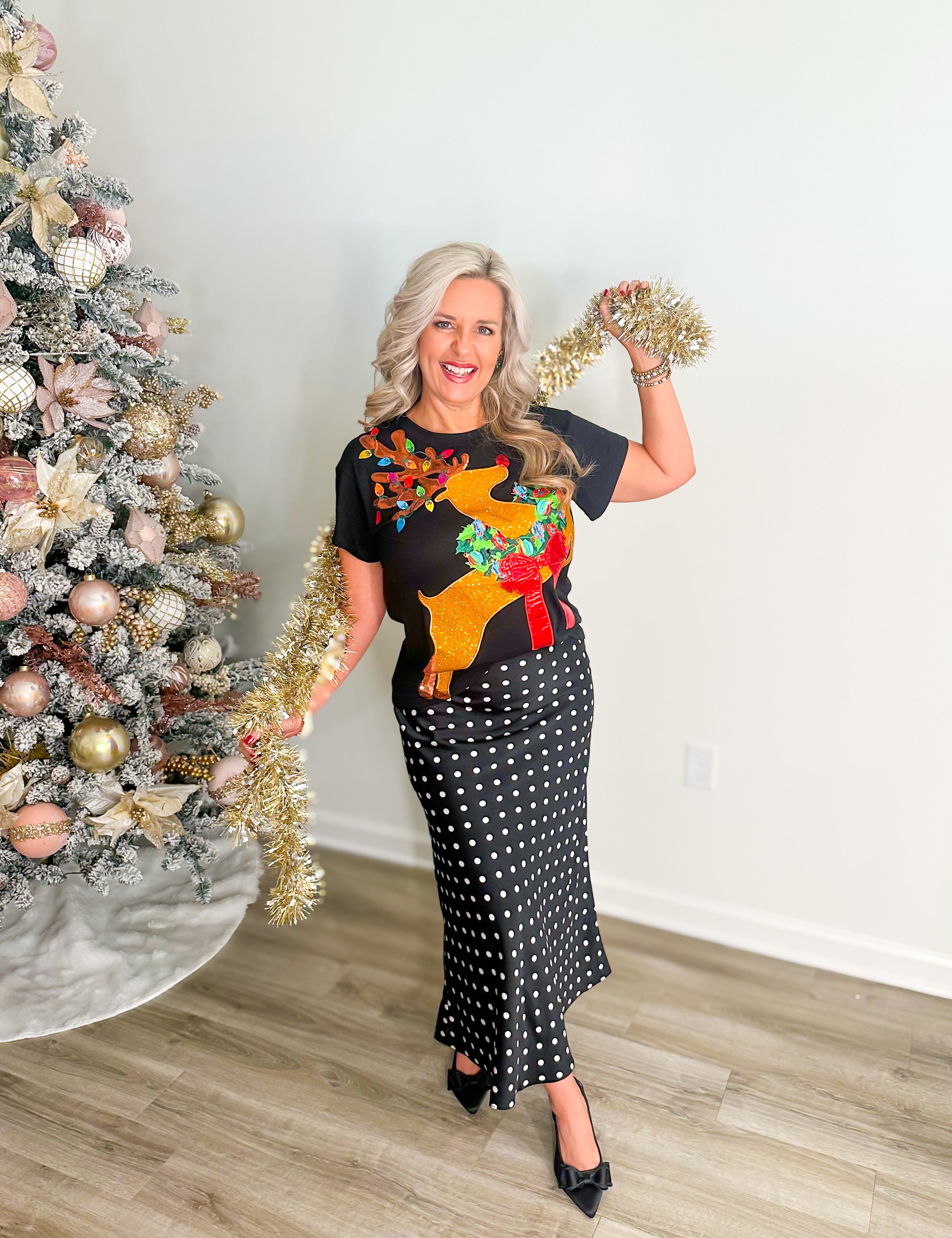 QOS Black Rudolph Wearing A Wreath Tee