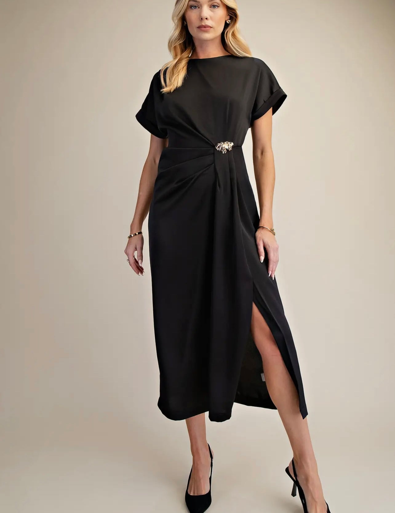 Grace Gathered Dress - Black