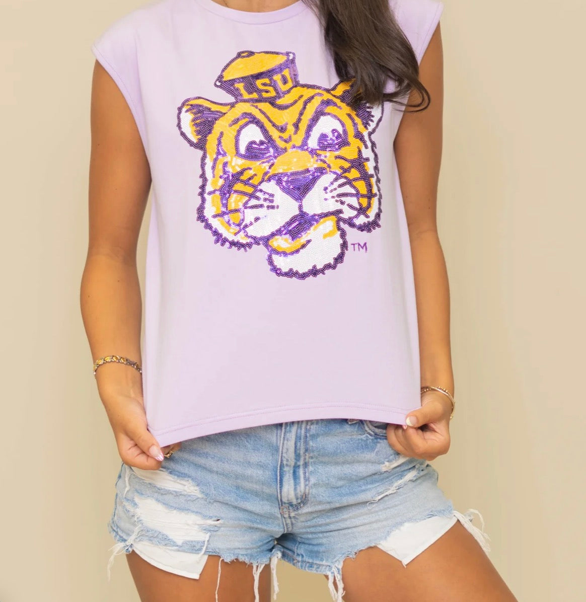 LSU Vintage Tigers Licensed Top - Lavender