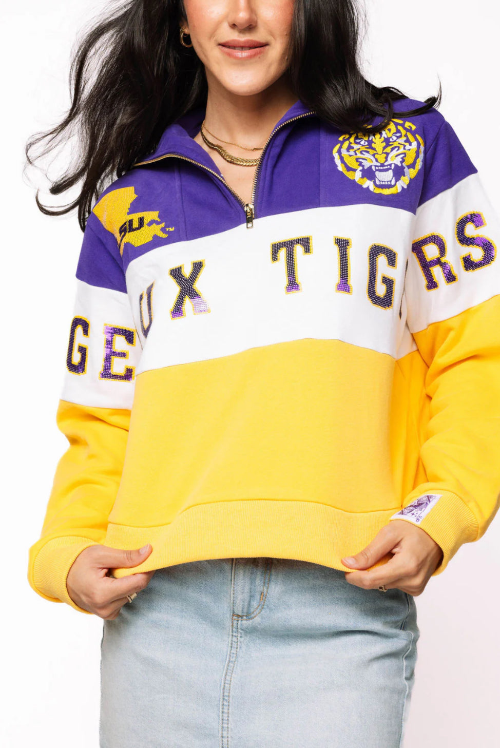 QOS Licensed Quarter Zip Colorblock Sweatshirt