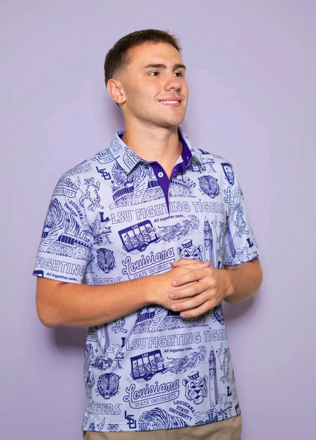 LSU Licensed Vintage Logos Men’s Polo - Grey