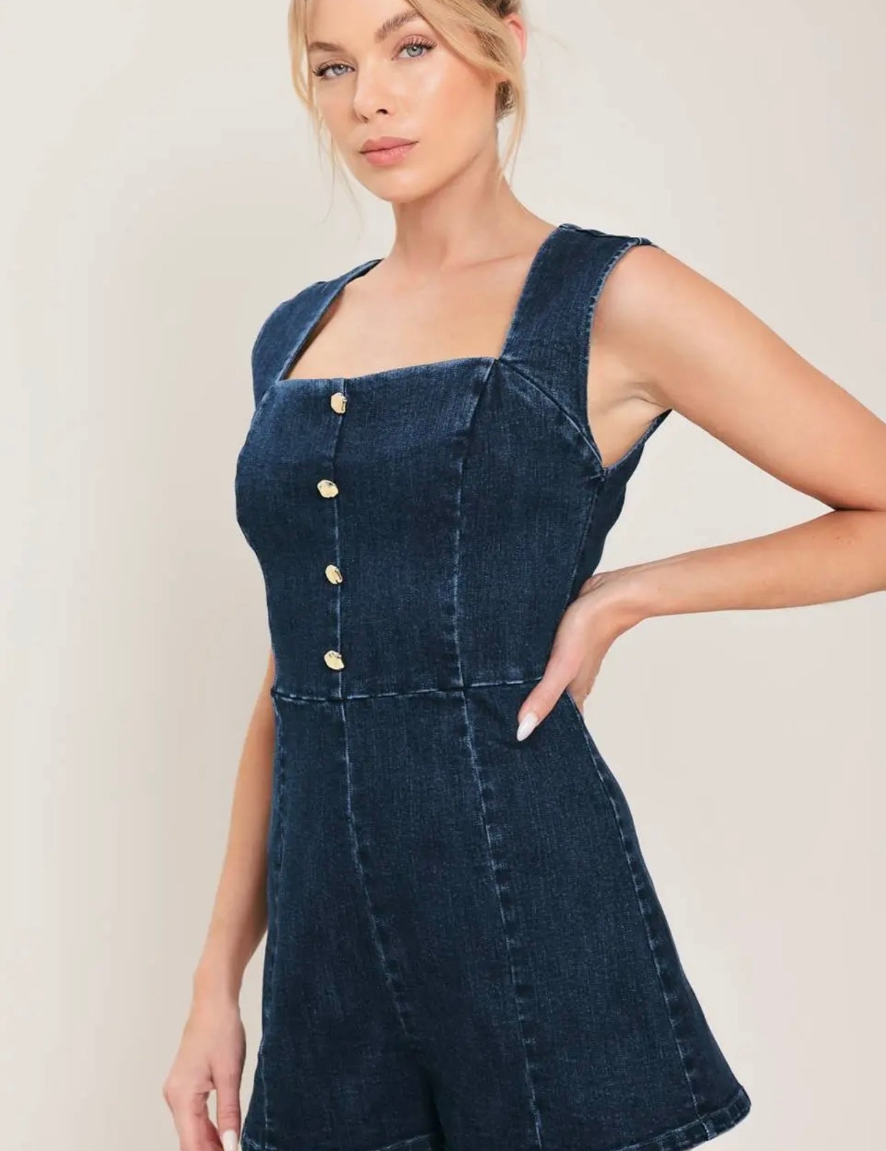 Sweetness Denim Romper - Dark Wash