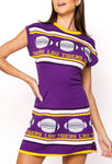 QOS Licensed LSU Vintage Football Stripes Sweater Dress ￼