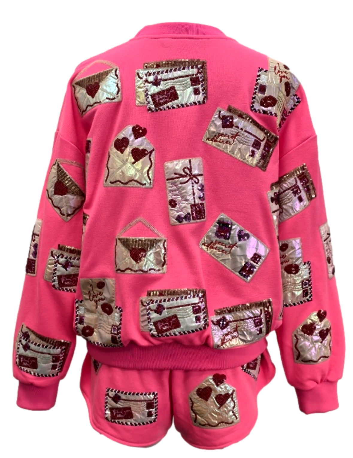 QOS Neon Pink Love Letters Sweatshirt