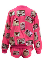 QOS Neon Pink Love Letters Sweatshirt