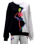 QOS Black & Grey Color Block Multi Skeleton Sweatshirt