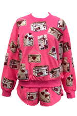 QOS Neon Pink Love Letters Sweatshirt