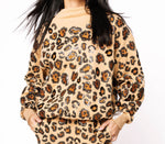 QOS Tan Brown & Black Leopard Mock Neck Sweatshirt