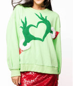 QOS Green Grinch Heart Hands Sweatshirt