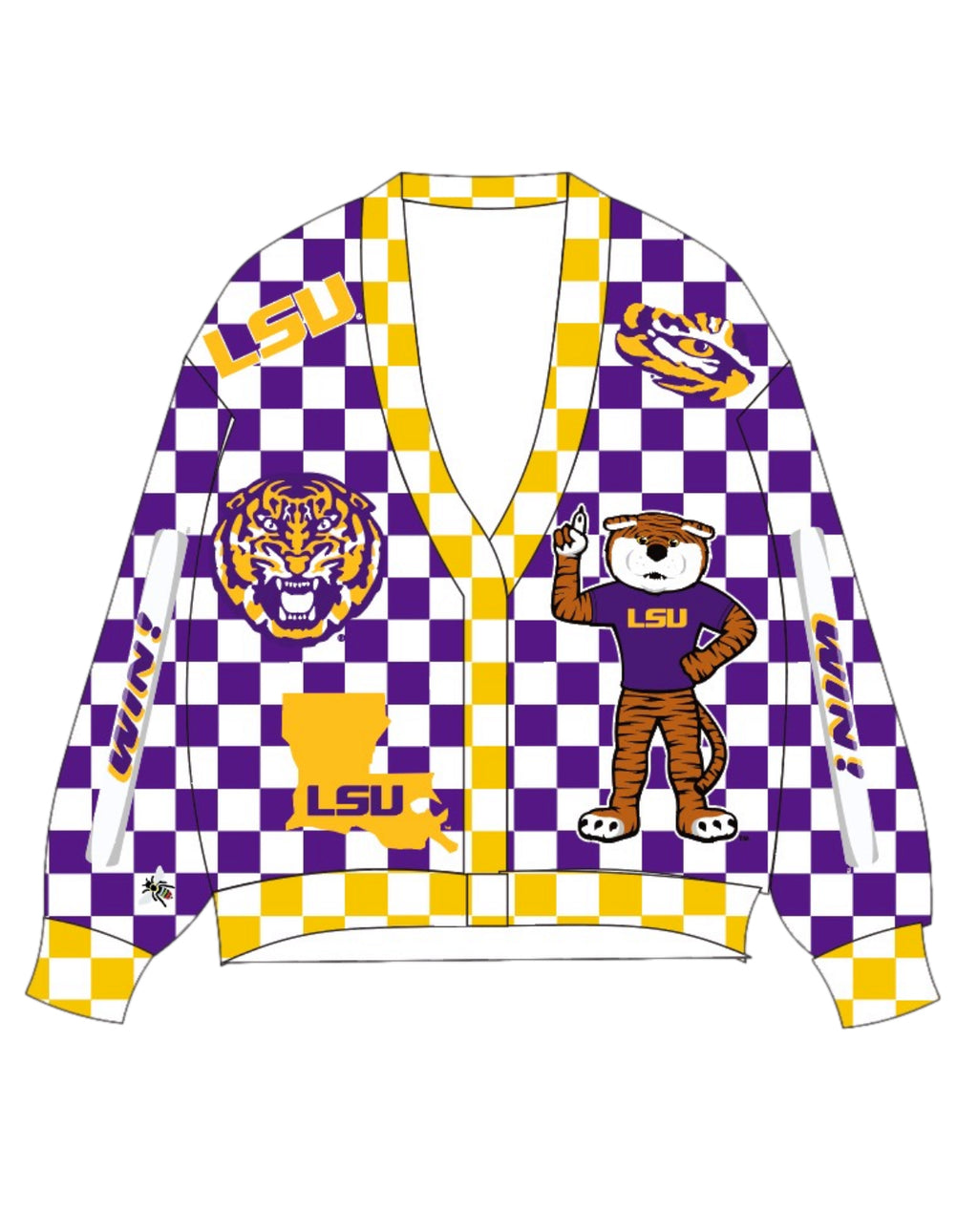 QOS Licensed LSU Checkered Team Icons Cardigan