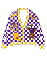 QOS Licensed LSU Checkered Team Icons Cardigan
