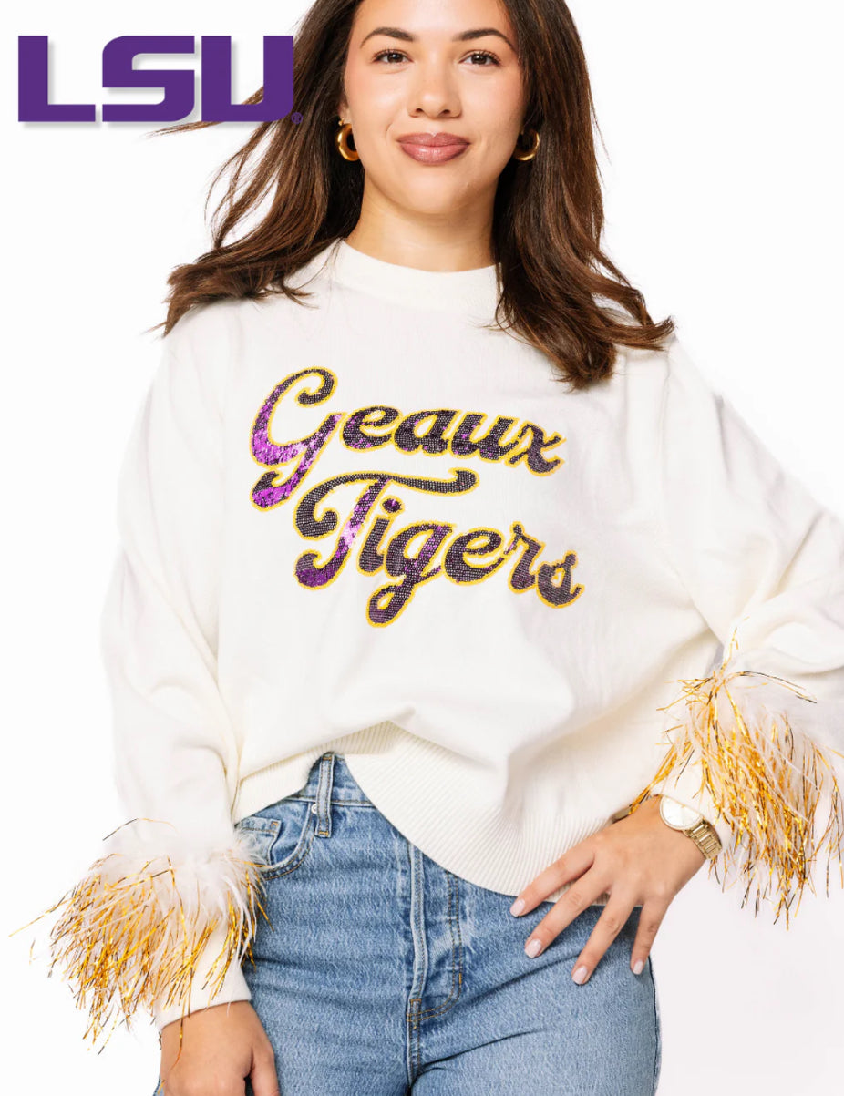QOS Licensed LSU Feather Sleeve Sweater