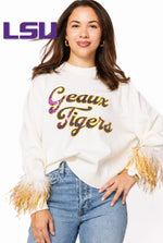 QOS Licensed LSU Feather Sleeve Sweater