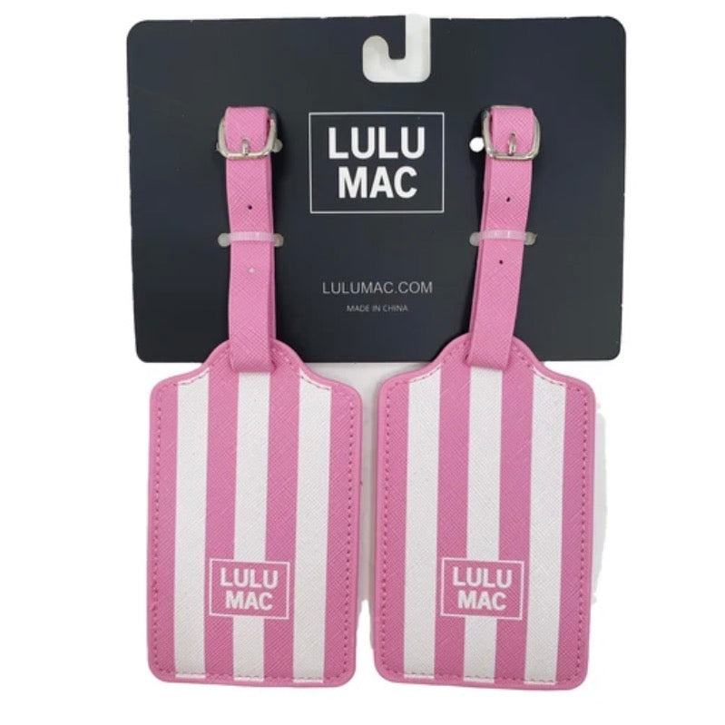 Lulu Mac Stripe Luggage Tags - Bubblegum/White