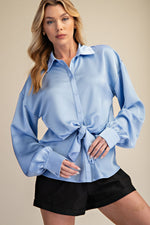 Effortless Satin Knot Top Blue