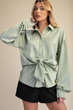 Effortless Satin Knot Top Sage