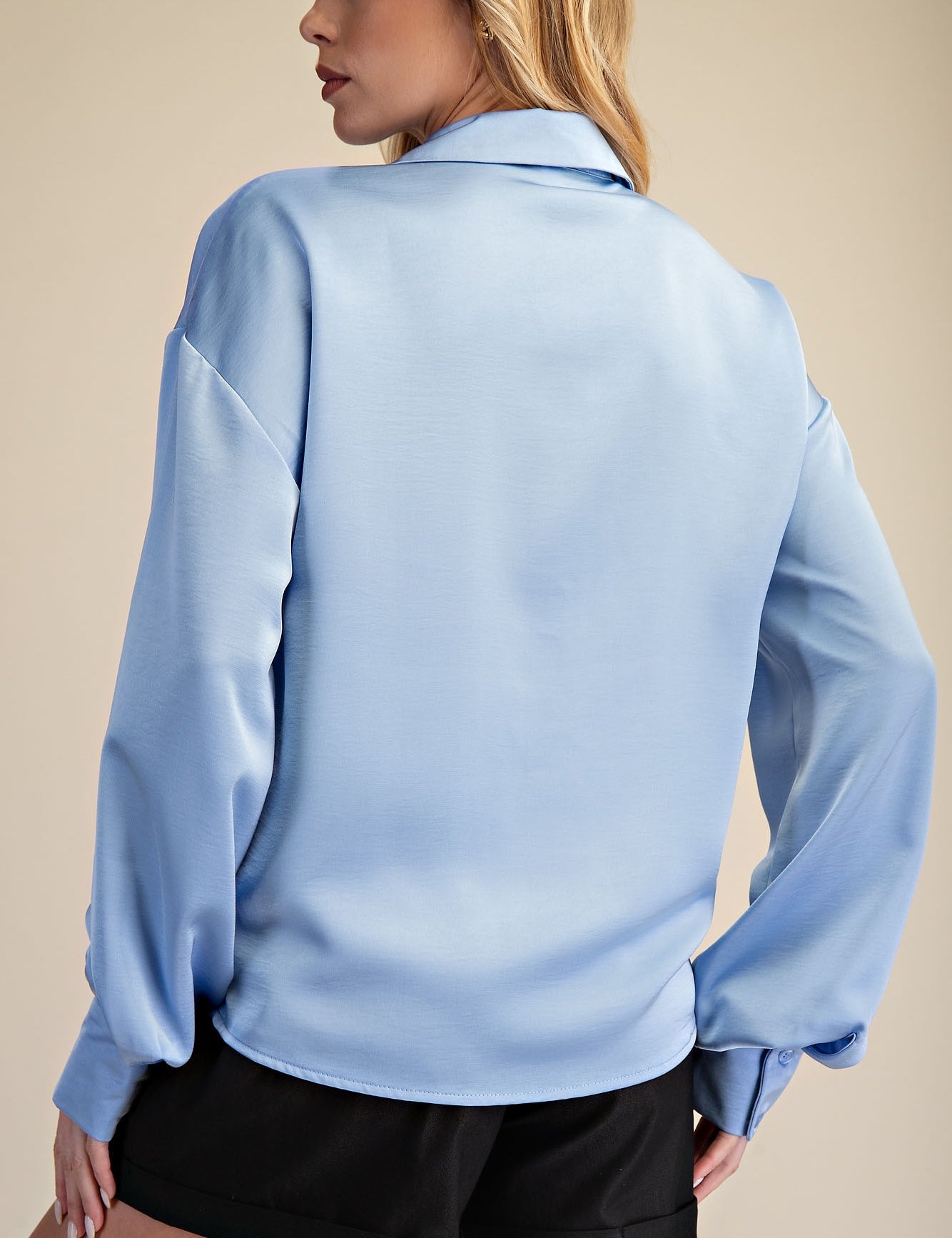 Effortless Satin Knot Top Blue