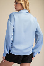 Effortless Satin Knot Top Blue