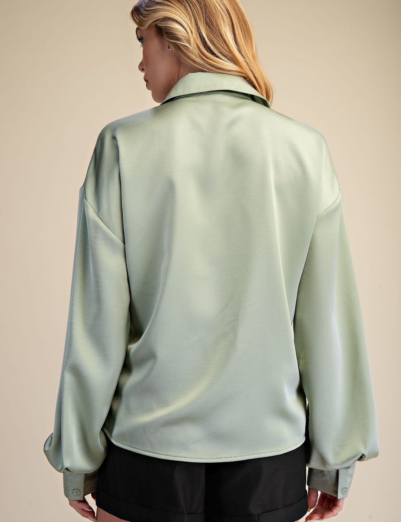 Effortless Satin Knot Top Sage