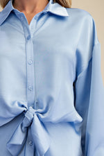 Effortless Satin Knot Top Blue