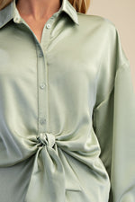 Effortless Satin Knot Top Sage