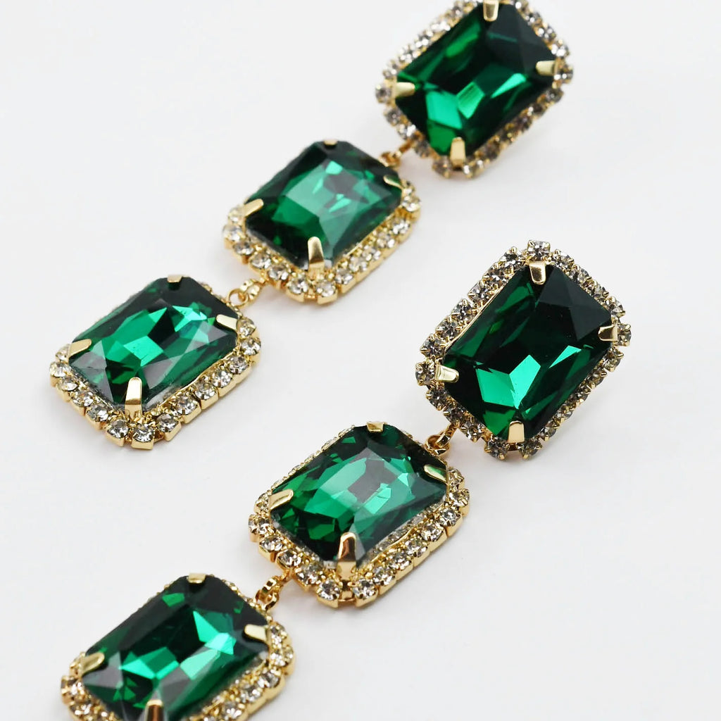 Glitz and Glam Statement Earring - Green