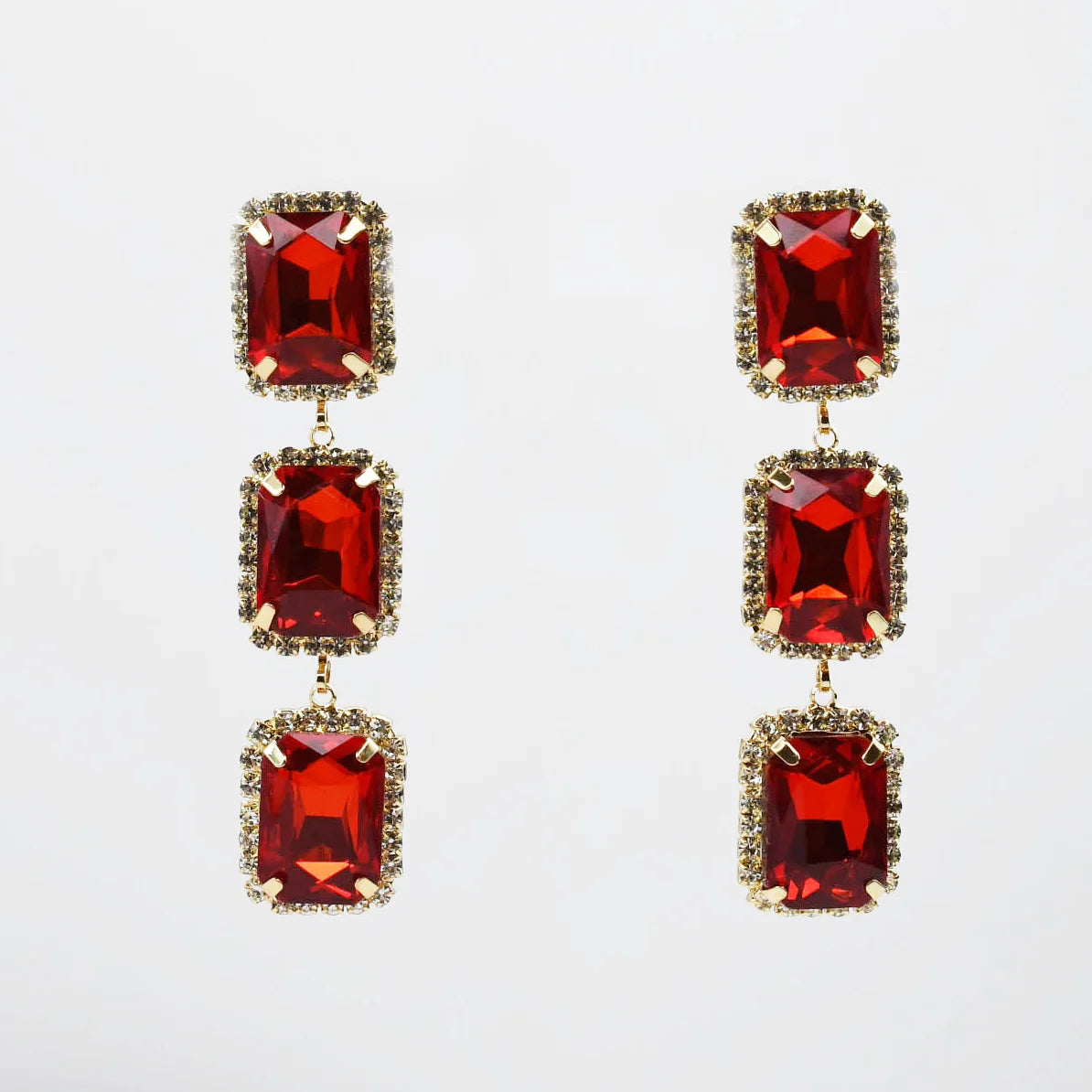 Glitz and Glam Statement Earring - Red