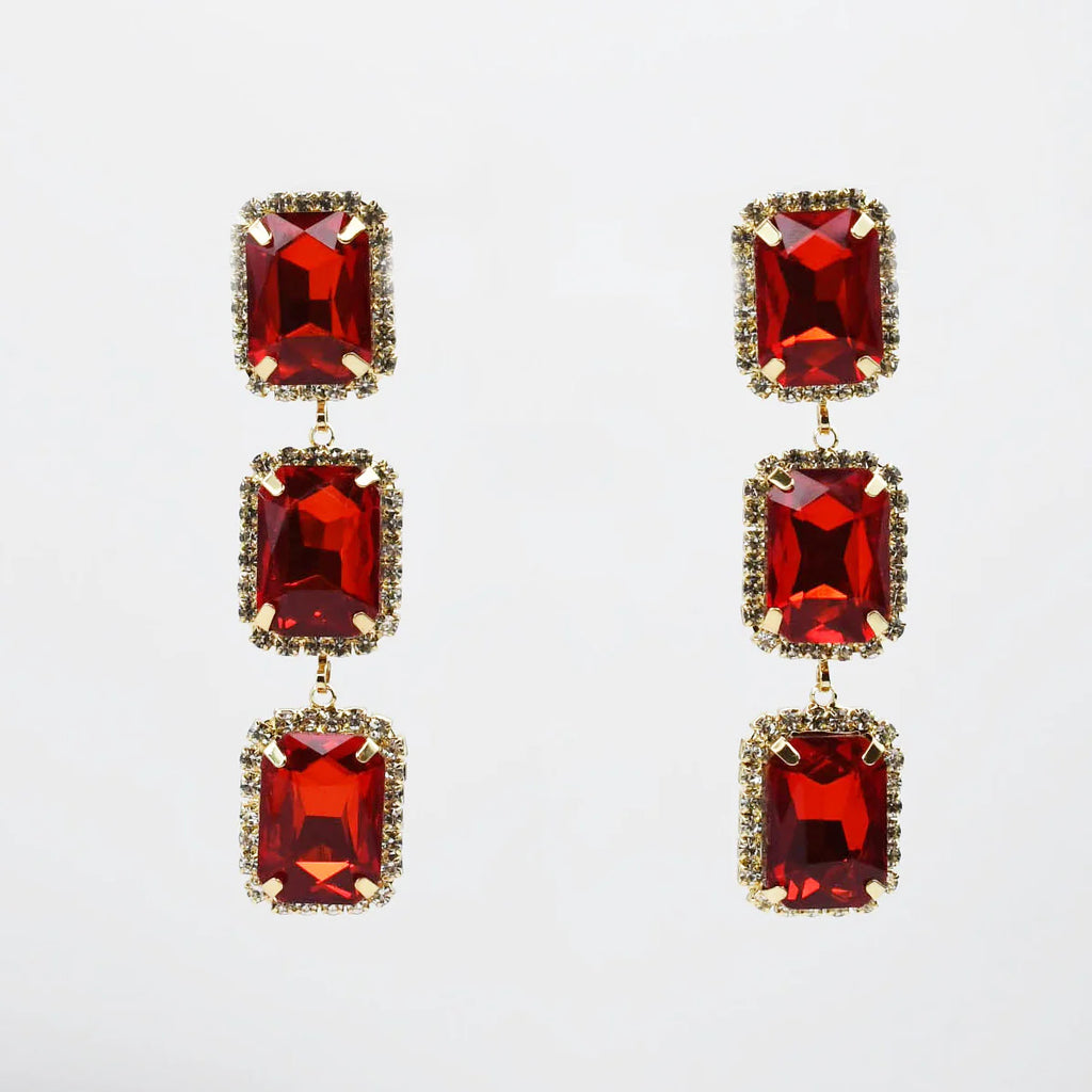Glitz and Glam Statement Earring - Red