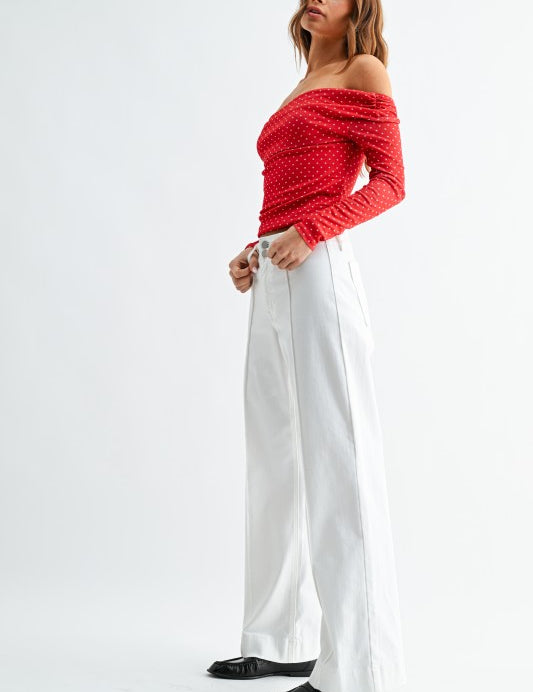 Pintuck Wide Leg Jean - White