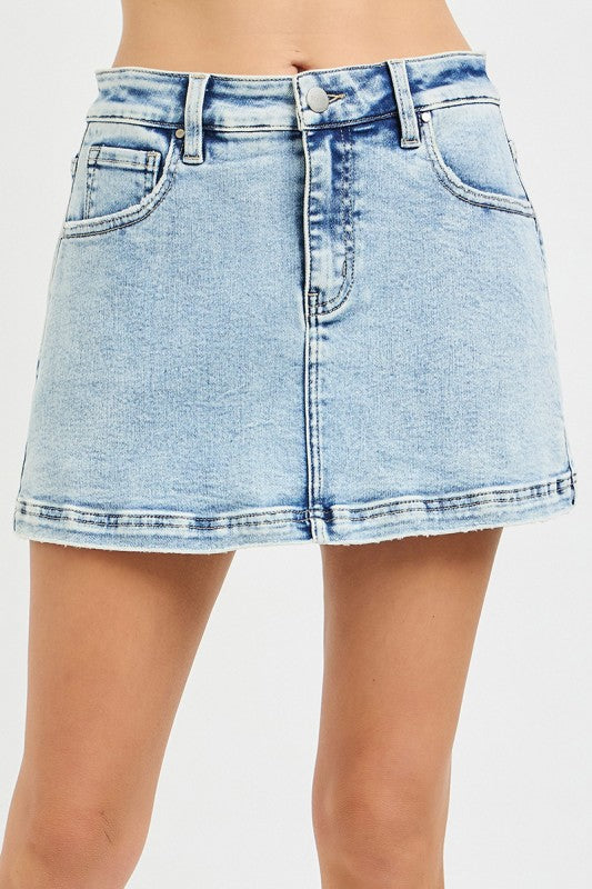 High Rise Denim Skort - Light Wash