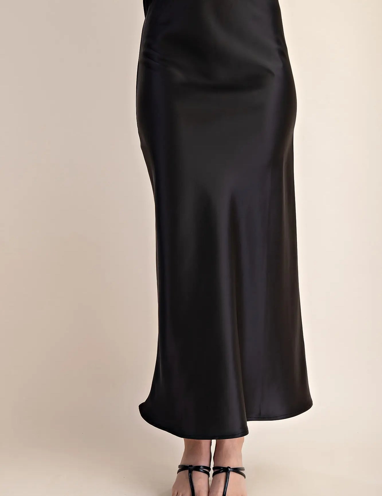 Gracefully Yours Satin Midi Skirt Black