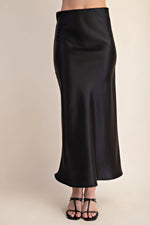 Gracefully Yours Satin Midi Skirt Black