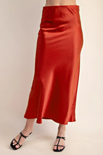 Gracefully Yours Satin Midi Skirt Red