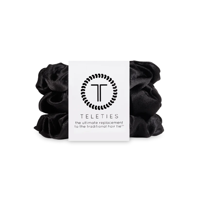 Teleties-Jet Black Silk Scrunchie Large