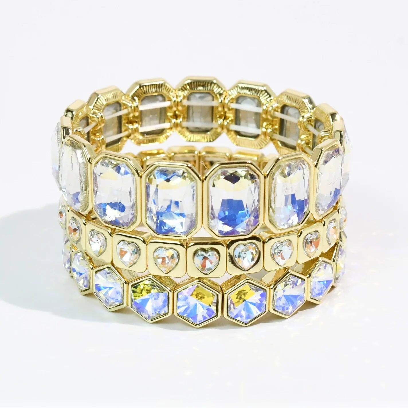 Iridescent Heart Bracelet Stack