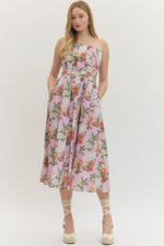 Hawaiian Garden Strapless Midi Dress
