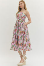 Hawaiian Garden Strapless Midi Dress