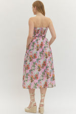 Hawaiian Garden Strapless Midi Dress