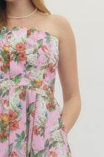 Hawaiian Garden Strapless Midi Dress