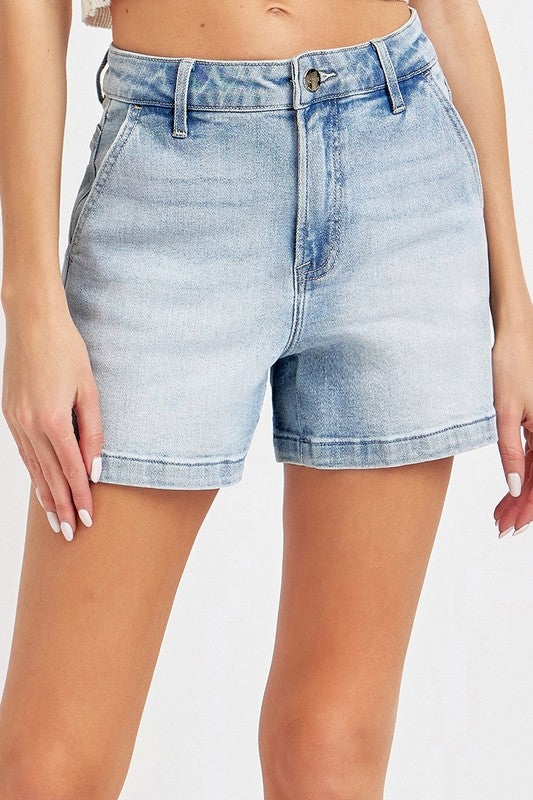 High Rise Denim Shorts - Light Wash