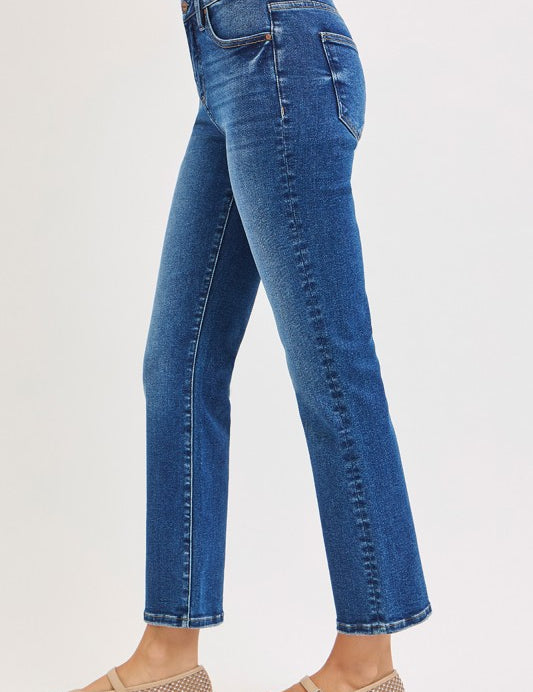 Tummy Control Crop Straight Jeans - Dark