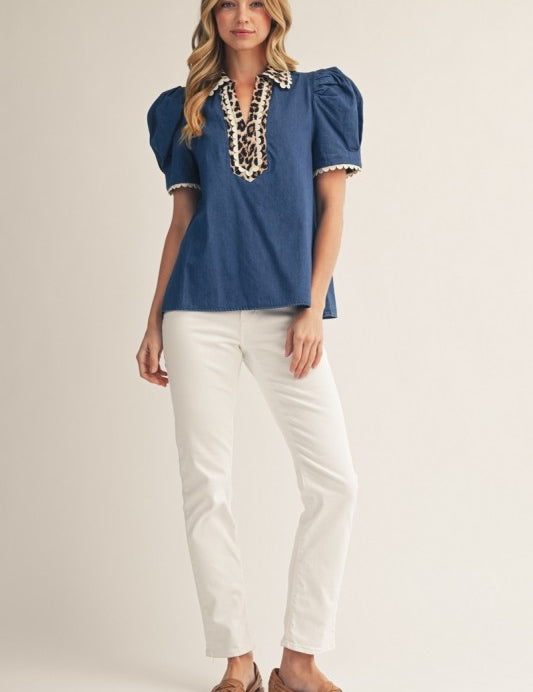 Leopard Kiss Denim Top